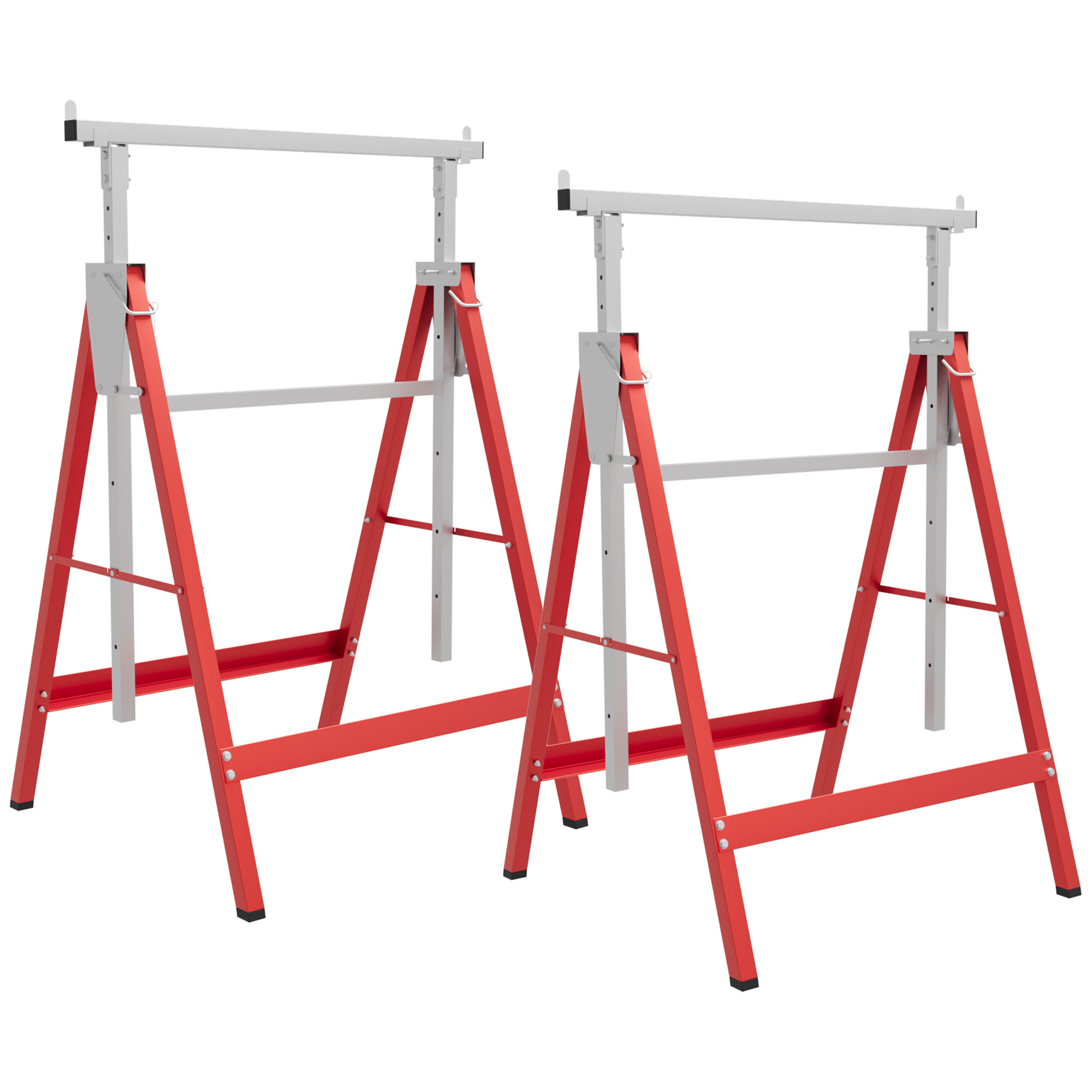 Set 2 Cavalletti Da Lavoro Teleskop 80-130 Cm Pieghevoli, In Acciaio Q195, 68x58x80 Cm, Rosso E Argento