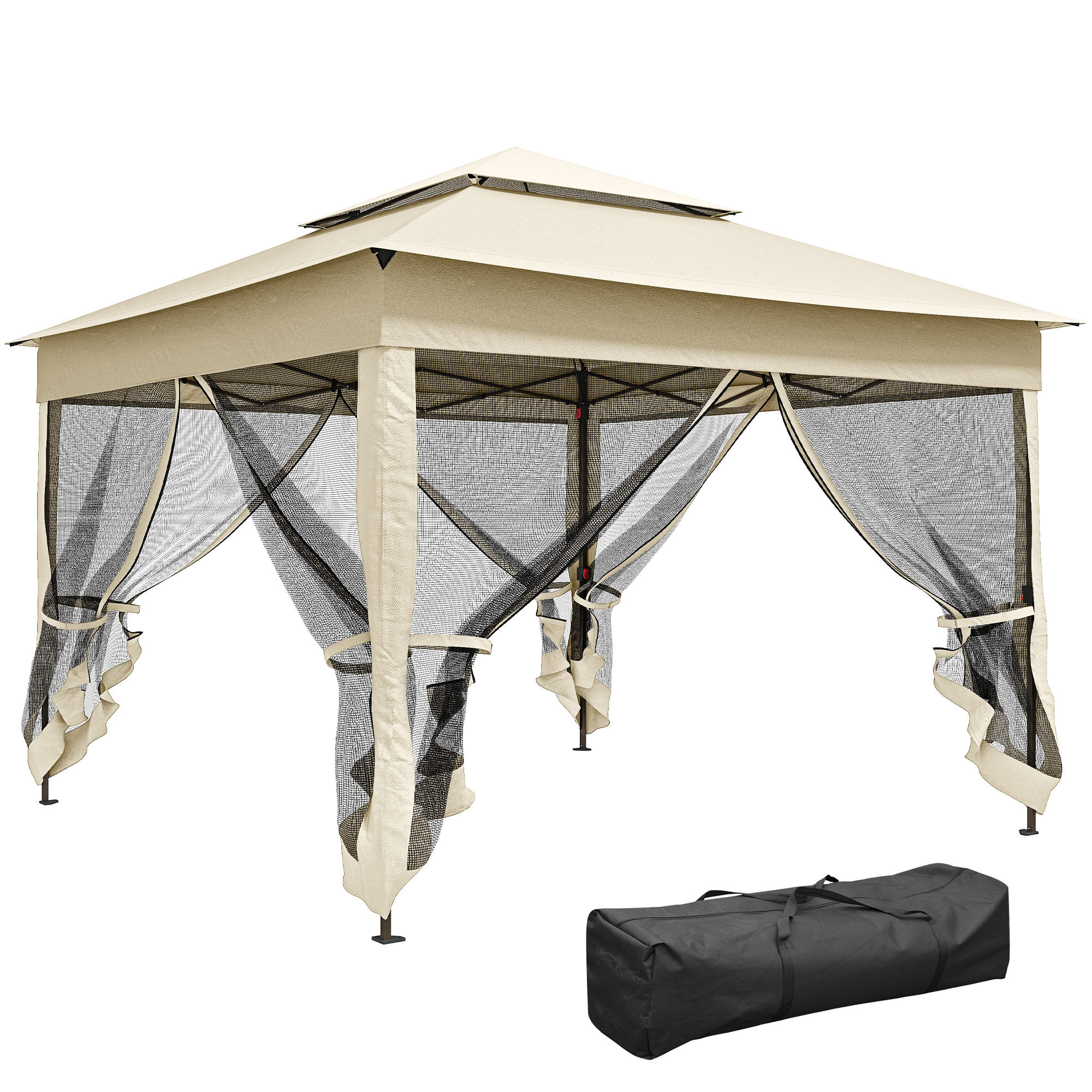 X 3 M Großer, Faltbarer Gartenpavillon, Metallrahmen, Wasserdichtes Polyester, Uv-beständig, Moskitonetze, Tragetasche, Cremefarben