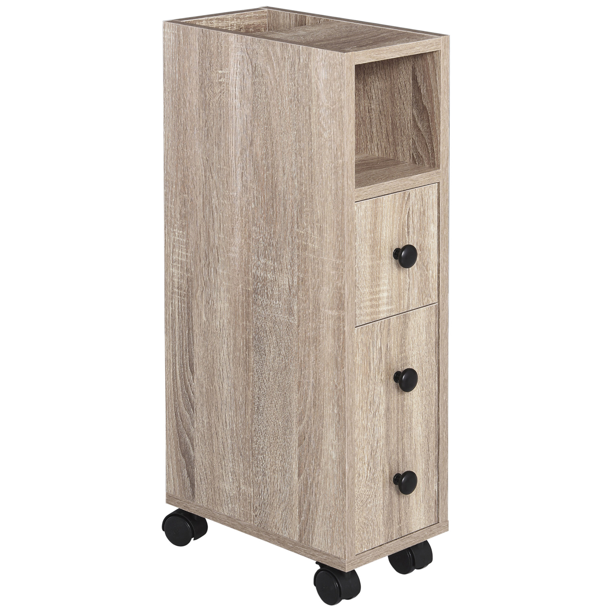 Toilettenpapierhalter - Toilettenpapierschrank - 3 Ebenen + Papierauszug - Paneele In Heller Eichenoptik