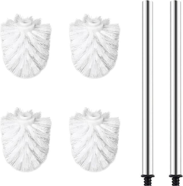 WC-Bürstenkopf, Ersatzbürstenkopf-Set mit 2 Edelstahlgriffen, 4-teilig, Weiß