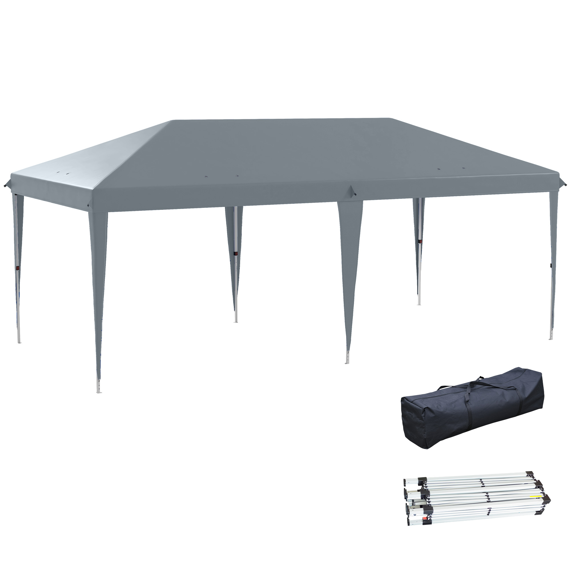 Faltpavillon 6 X 3 M Mit 3 Verstellbaren Höhenstufen, Uv-beständigem Gewebe Und Tragetasche, Hellgrau