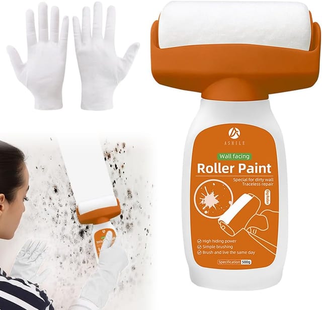 Wandreparatur-Farbroller, 500 g Ausbesserungsfarbe für weiße Wände, Farbroller mit Wandreparaturpaste und Handschuhen, kleine, tragbare