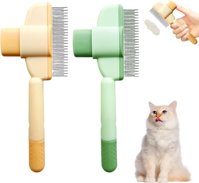 2-teiliges Hundebürsten-Set, Ein-Klick-Reinigung, Katzenkamm geeignet für Hunde und Katzen, entwirrt und massiert, entfernt abgestorbene Haare und
