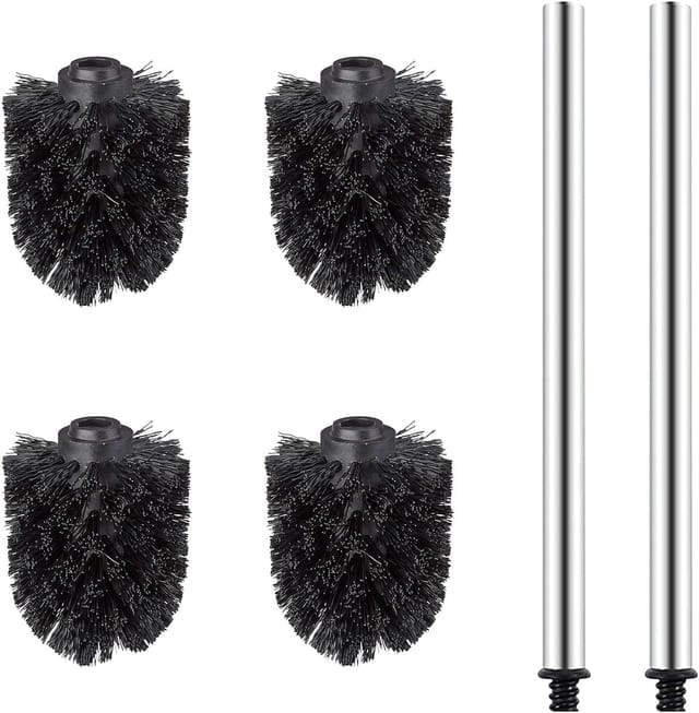 WC-Bürstenkopf, Ersatzbürstenkopf-Set mit 2 Edelstahlgriffen, 4-teilig, Schwarz