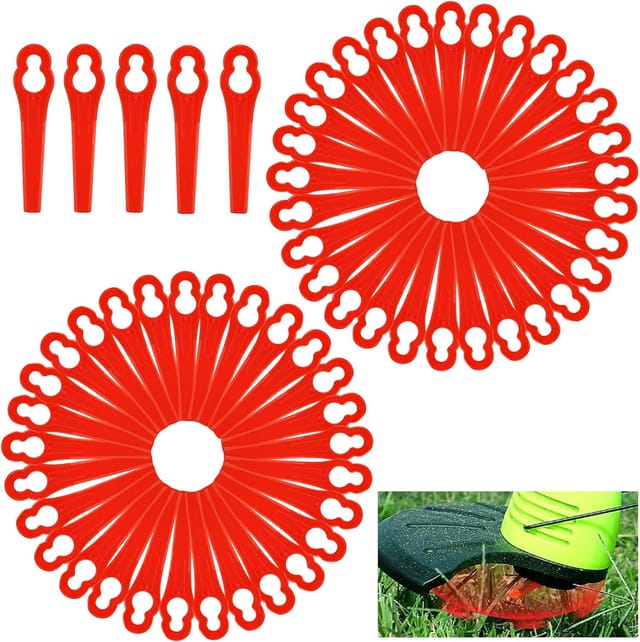 Ersatzklingen aus Kunststoff, 100er-Packung, Ersatzklingen für Rasentrimmer, Zubehör für Kunststoffklingen, für Rasenmäher und Gartenscheren