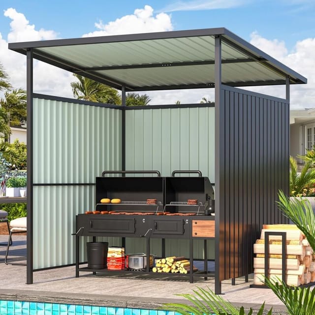 YODOLLA 2 x 2m Außenbereich Hartdach-Grillgazebo, kleine Pergolen und Gazebos, anlehnbare BBQ-Gazebo für Außengrill