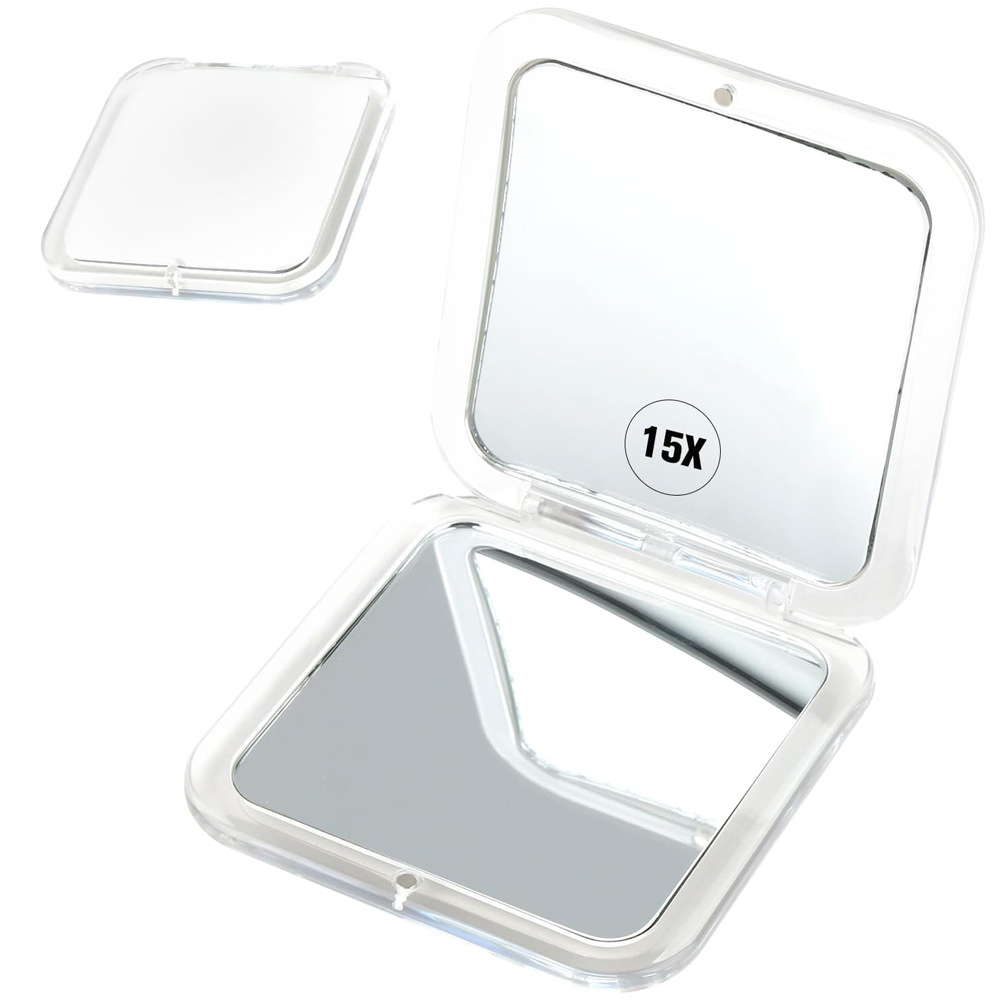 Faltbarer Quadratischer Mini-schminkspiegel, Tragbarer 15-fach Vergrößernder Spiegel Mit Klappdeckel, Schlichtes Und Elegantes Design Für Touch-ups, Weißes Modell-lsw