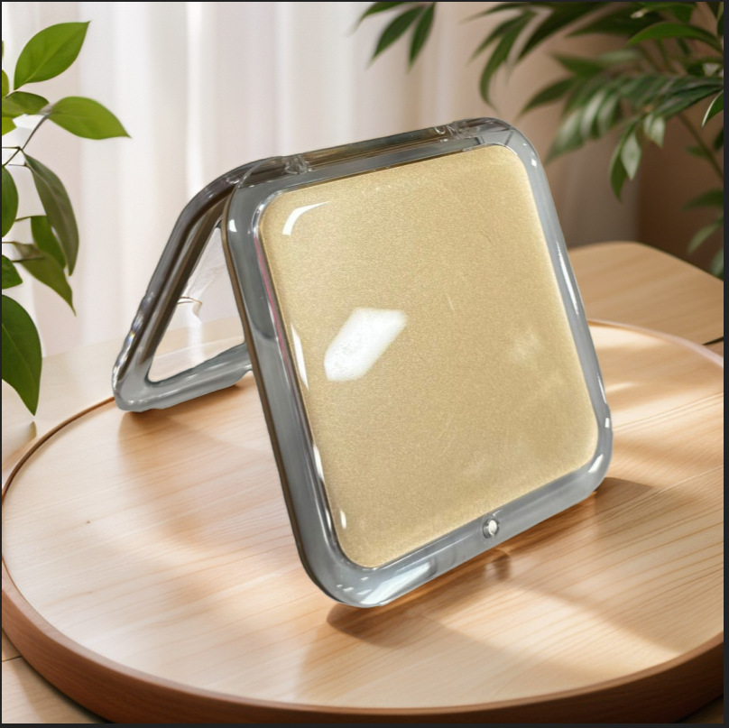 Faltbarer Quadratischer Mini-schminkspiegel Mit 3-facher Vergrößerung, Kompakt Und Elegant Mit Deckel, Ideal Für Reisen, Champagner-gold-lsw