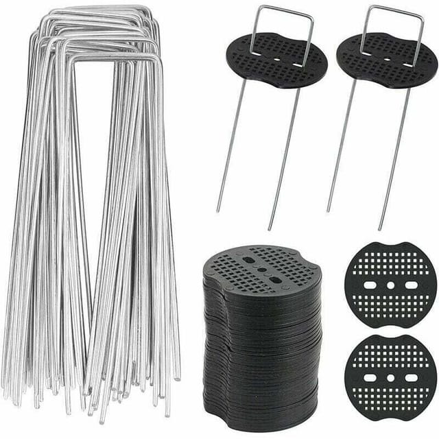 40 Stück U-förmige Gartenpfähle mit 40 Unterlegscheiben, Metall-Gartenpfähle zur Befestigung von Unkrautvlies (15 x 4 cm / φ 3 mm)