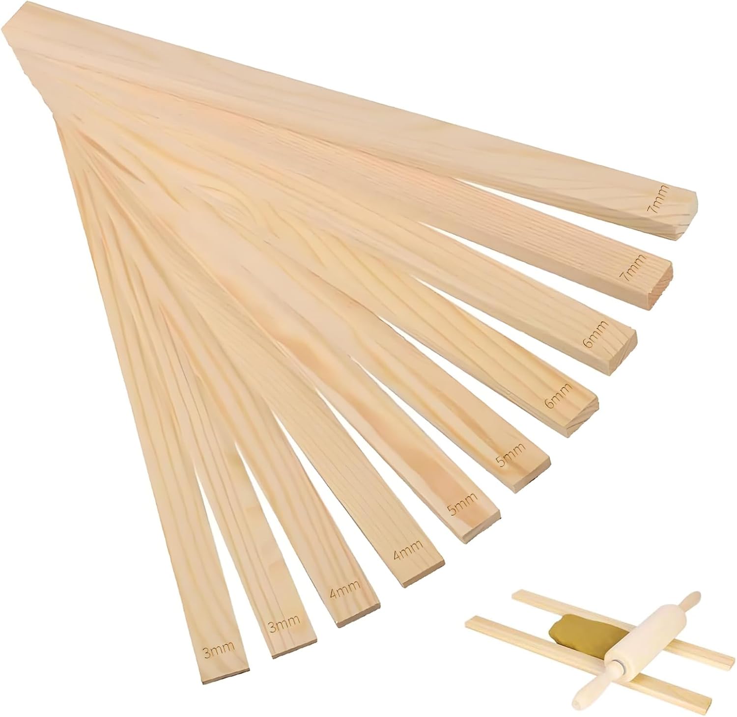 10 X Töpfer-nudelholz-führungsstäbe 3/4/5/6/7 Mm, Holzwerkzeuge Für Tiefenführung Und Nudelholz Für Töpferarbeiten