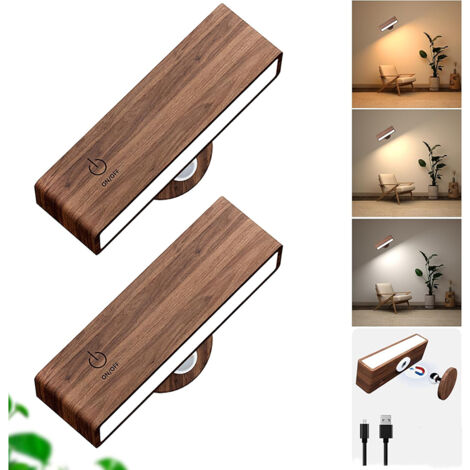 2er-set Kabellose, Per Usb Aufladbare Led-wandleuchten, Wandleuchte Aus Holz Für Den Innenbereich, Kabellose Wandleuchte Mit Einstellbarer Helligkeit Für Das Schlafzimmer, Nachttischlampe Mit Touch-st
