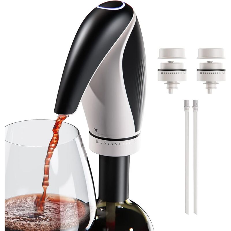 Elektrischer Weinbelüfter, Wiederaufladbarer 3-in-1-weindekanter, -ausgießer Und -konservierer, Pinguinform, Geschenk Für Weinliebhaber, Schwarz