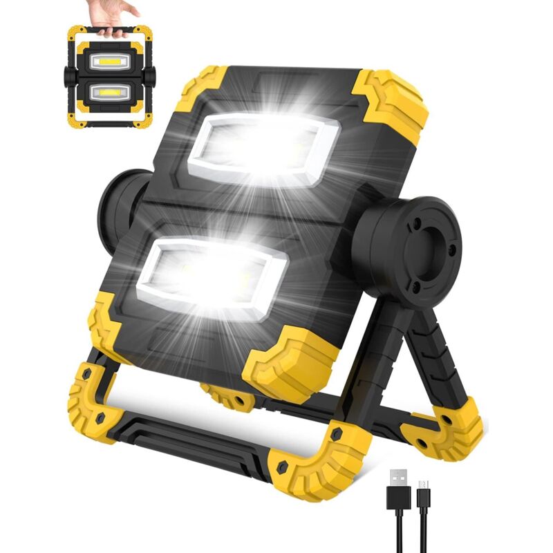 Wiederaufladbarer Led-fluter, 3 Beleuchtungsmodi, 2 Cob-leds, Tragbar, Wasserdicht, 360° Drehbar, 1400 Lm, Baustellenleuchte Für Baustellen, Garagen, Camping, Notfälle [energieklasse]
