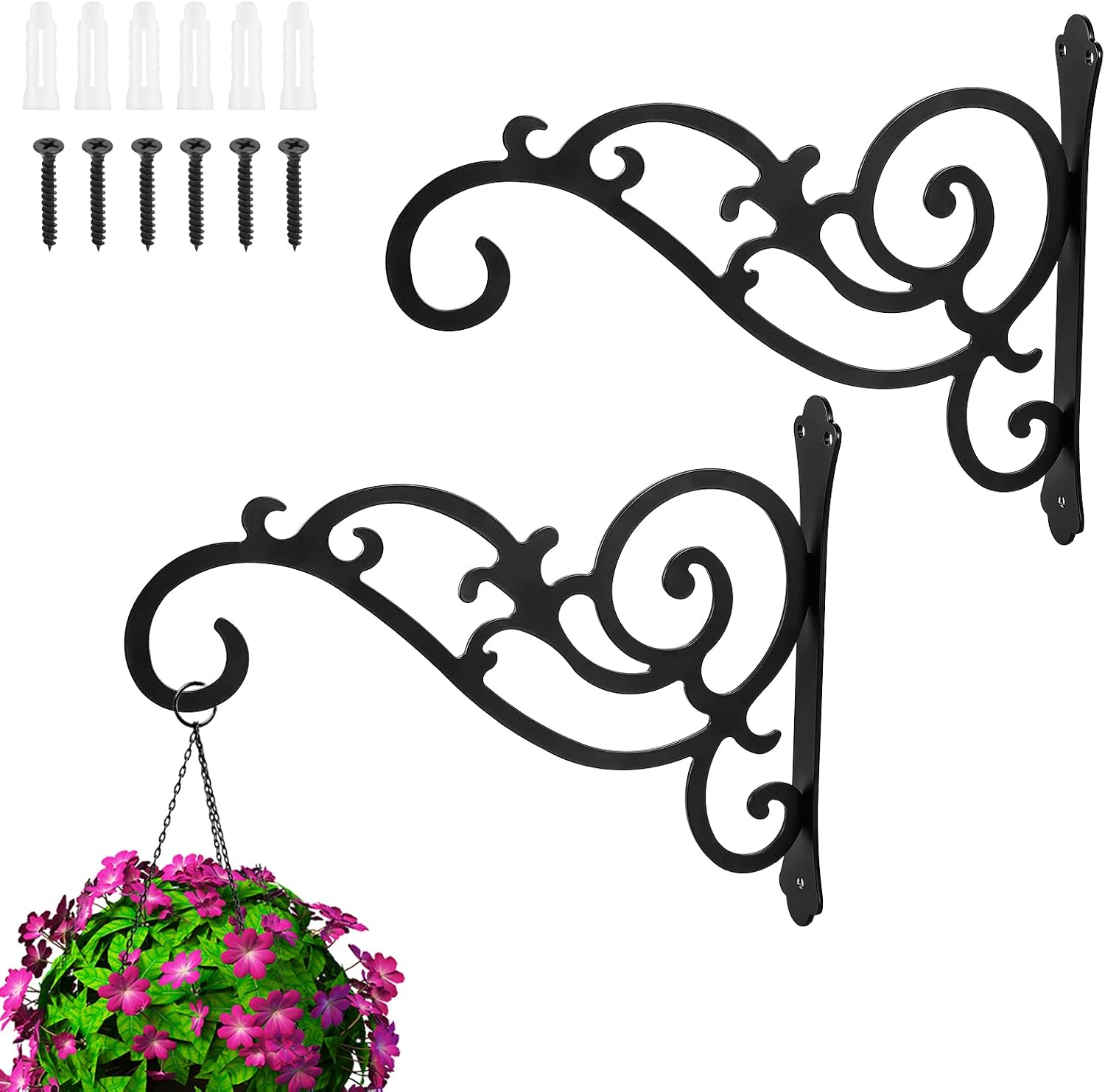 Set Mit 2 Hängekorbhalterungen, 29 Cm, Wandhaken Zum Aufhängen Von Pflanzen, Solarleuchten, Insektenschutzmitteln, Kolibri-futterstellen Und Windspielen, Schwarz (hohe Tragfähigkeit)
