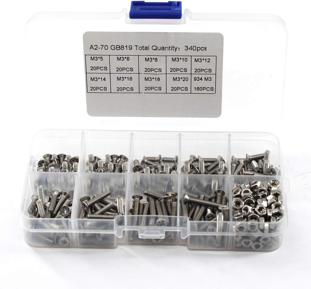 Schrauben Und Muttern Für Innensechskant, Edelstahl, Flachkopf - 340-teiliges Set M3 304