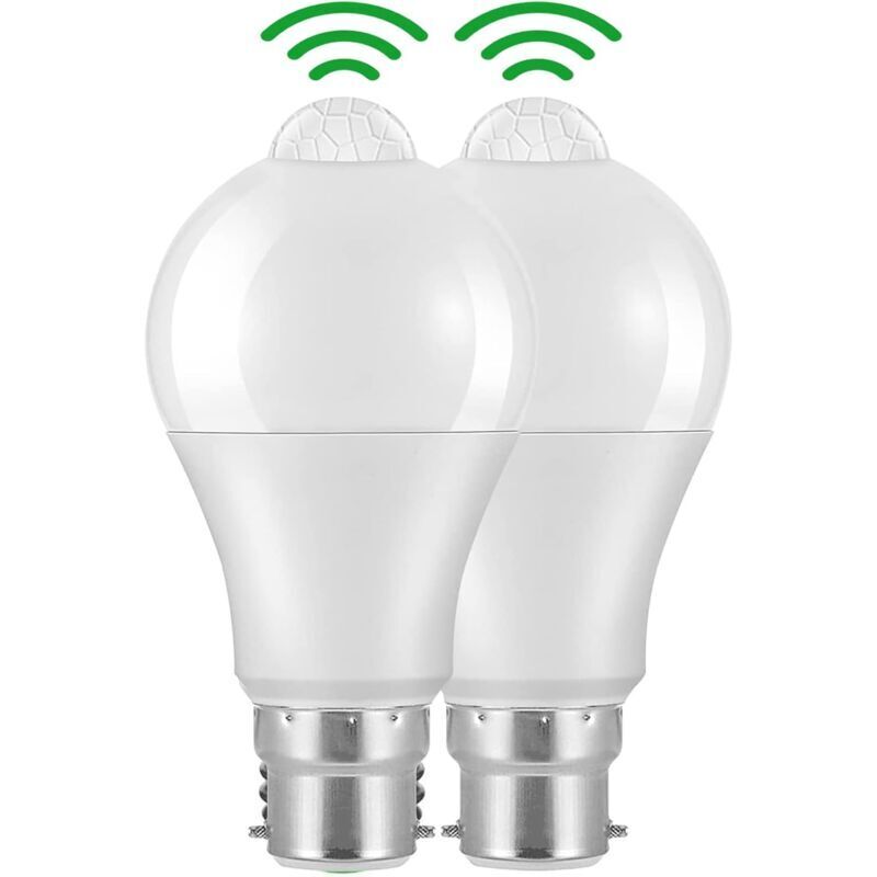 B22 Led-bewegungsmelderlampe 12 W 1020 Lm – Kaltweiß 6000 K – Ip42 Wasserdicht – Energiesparend – 2er-pack