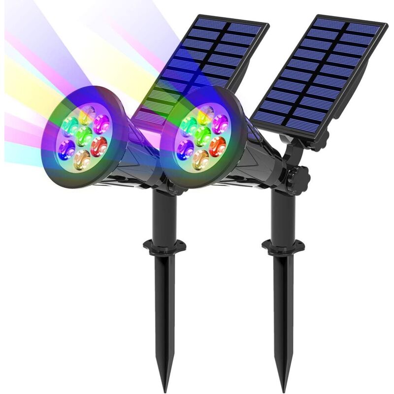 2er-pack Solar-flutlichter Mit 7 Wechselnden Farben, Kabellos, Wasserdicht (ip65), Gartenleuchten Mit 180° Verstellbarem Winkel, Solar-außenstrahler Für Garten, Hof, Außenbereich Und Wege