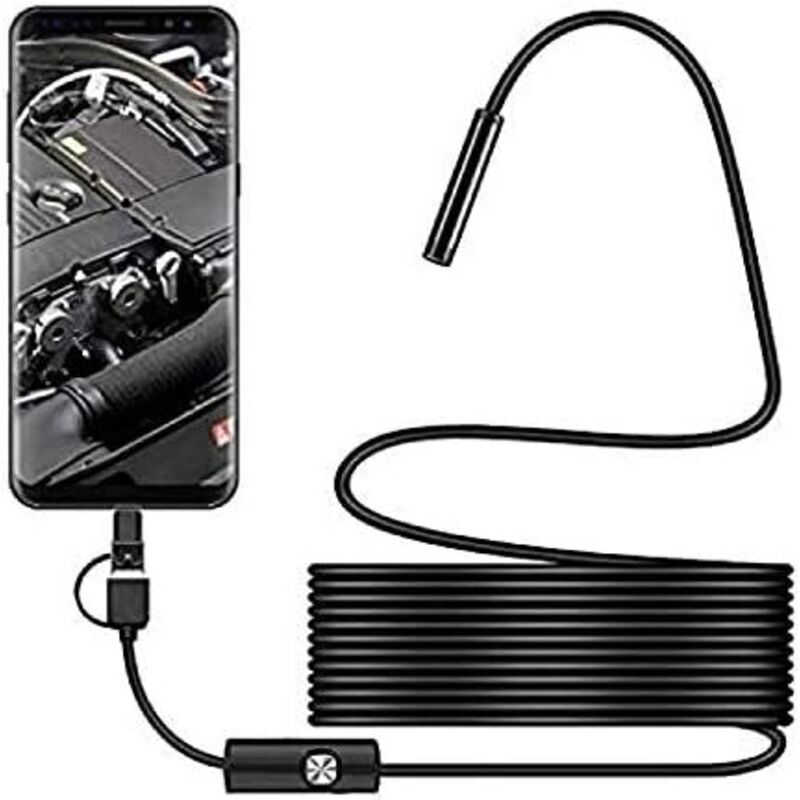 Wasserdichte 2,0-mp-usb-c-inspektionskamera (ip67) – 5 M Langes, Halbstarres Kabel – 6 Verstellbare Led-leuchten – 360°-drehung Für Schwer Zugängliche Bereiche