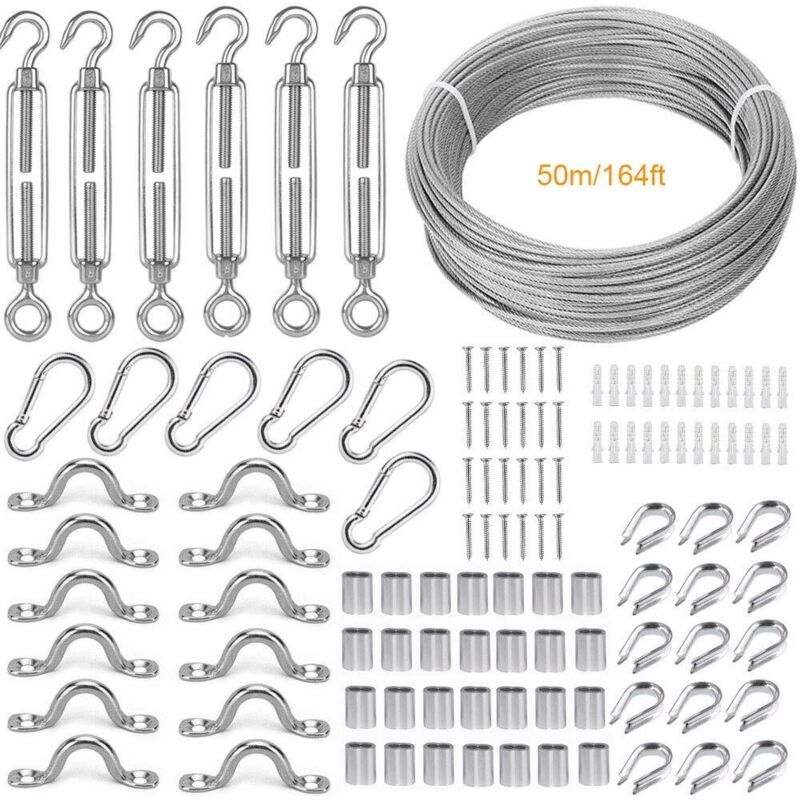 50 M Edelstahlseil – Pvc-beschichtet – 2 Mm Für Rankgitter Und Außenbeleuchtung – Set Mit Spannern Und Karabinern