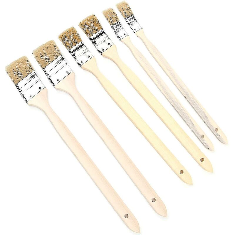 Heizkörperbürste, 6-teiliges Flachbürsten-set Mit Abgewinkeltem Kopf, Hochwertige Bürsten Mit Schweineborsten Und Holzgriffen, Breiten 25-40-50 Mm, 400 Mm Lang, Zum Streichen, Beizen Und Reinigen