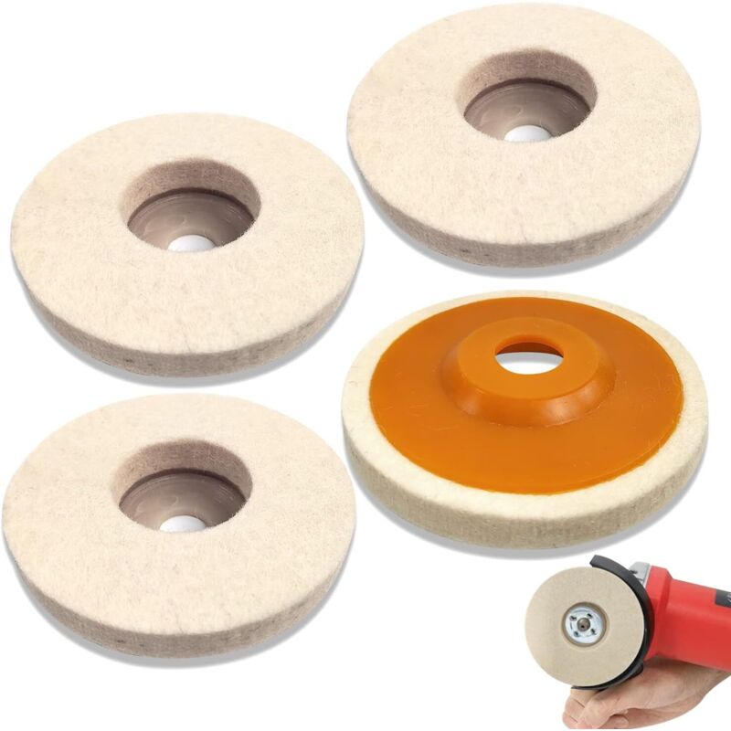 Set Mit 4 Polierscheiben, 125 Mm – Wollfilz Für Glas, Keramik, Metall, Kunststoff – 12 Mm Dick, 22 Mm Loch