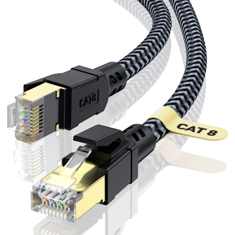 M Ethernet-kabel, Rj45 Cat 8 Netzwerkkabel, 40 Gbit/s, 2000 Mhz, Hochgeschwindigkeitskabel, Doppelt Geschirmtes, Geflochtenes Nylon-lan-internetkabel, Kompatibel Mit Router, Modem Und Fernseher