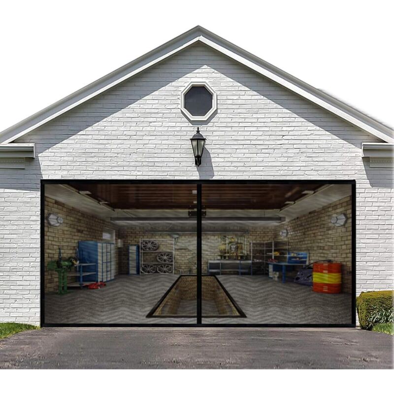 Magnetisches Garagentor-fliegengitter 4,9 M X 2,1 M – Verstärktes Fiberglas – 28 Magnete Für Sicheren Verschluss – Einfache Montage – 2 Türen
