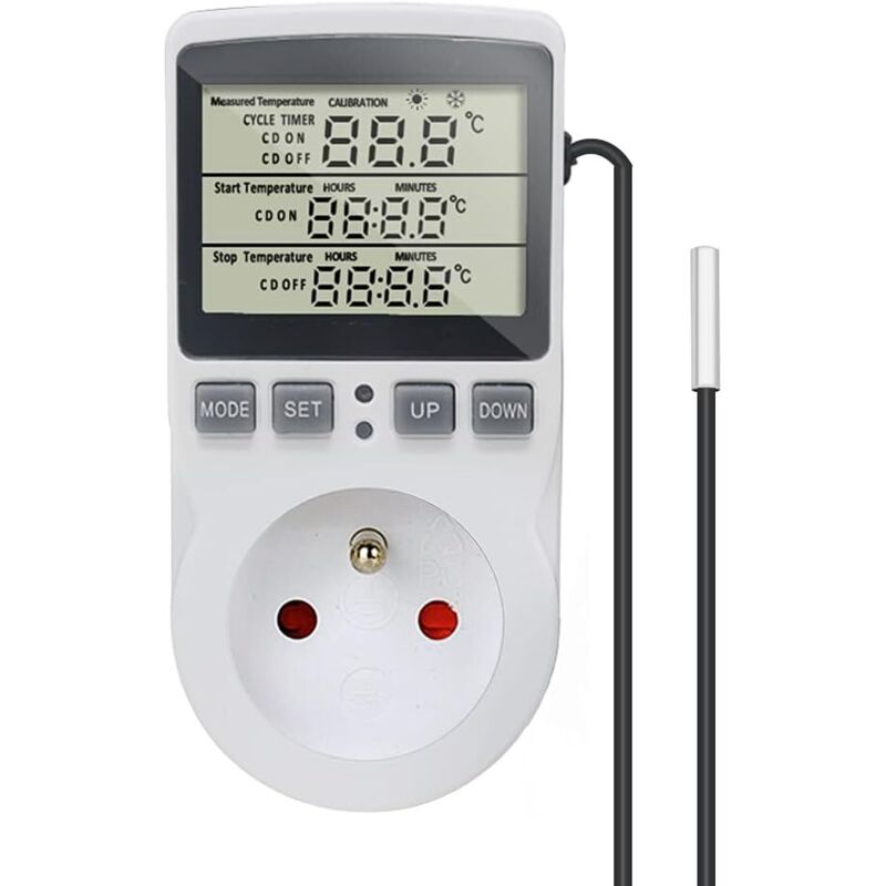 Digitaler Thermostat-temperaturregler, Stecker 230 V, 16 A, Mit Sensor Für Heizung, Kühlschrank Und Gewächshaus/reptilienhaus/terrarium/haus