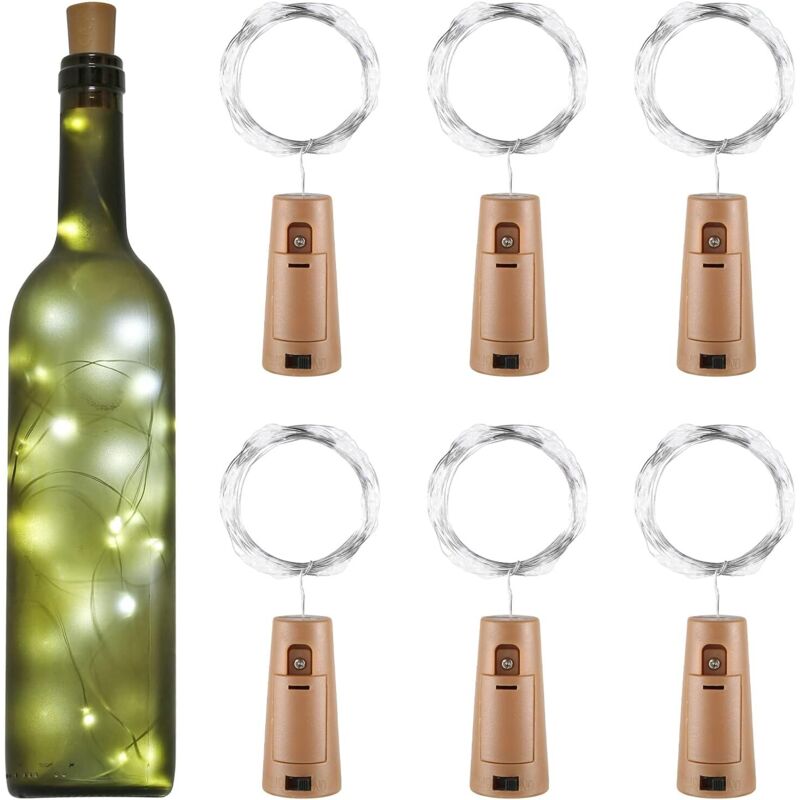 2 M Lange Led-lichterkette Für Flaschenverschlüsse, 20 Leds, Wasserdichte Led-flaschenverschlusslichter, Flexibler Silberner Draht, Dekoration Für Partys Und Hochzeiten (kaltweiß)