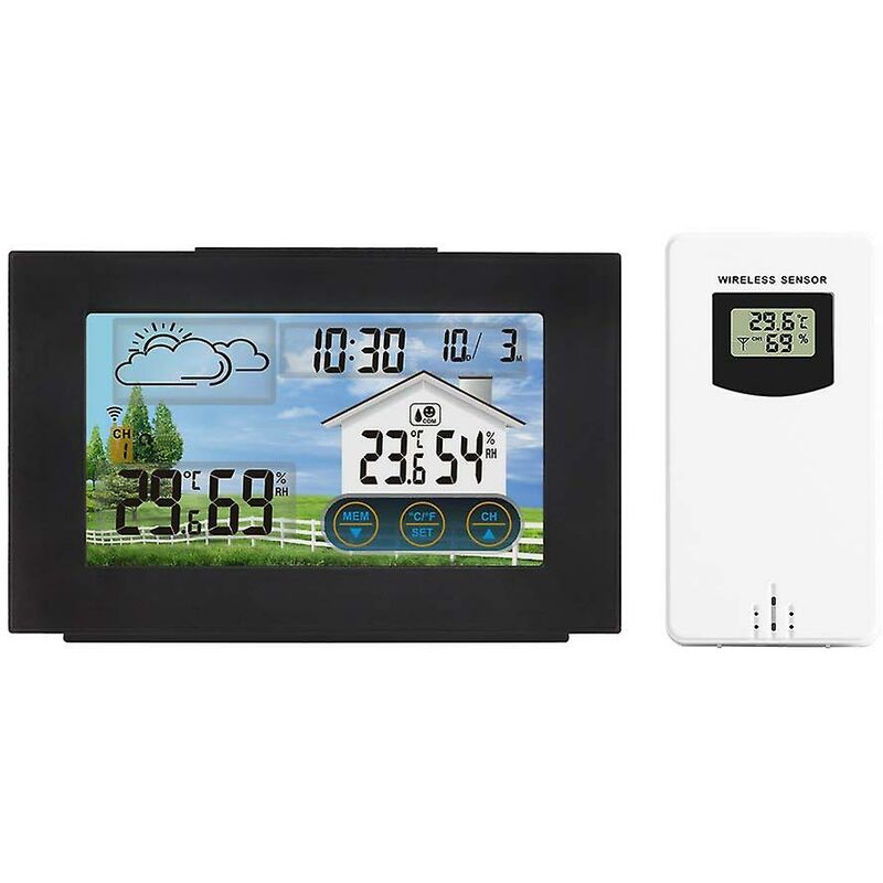 Drahtlose Digitale Wetterstation Für Den Innen- Und Außenbereich Mit Thermometer, Hygrometer, Wecker, Barometer, Temperatur- Und Feuchtigkeitsmonitor Mit Außensensor Und Farbdisplay.