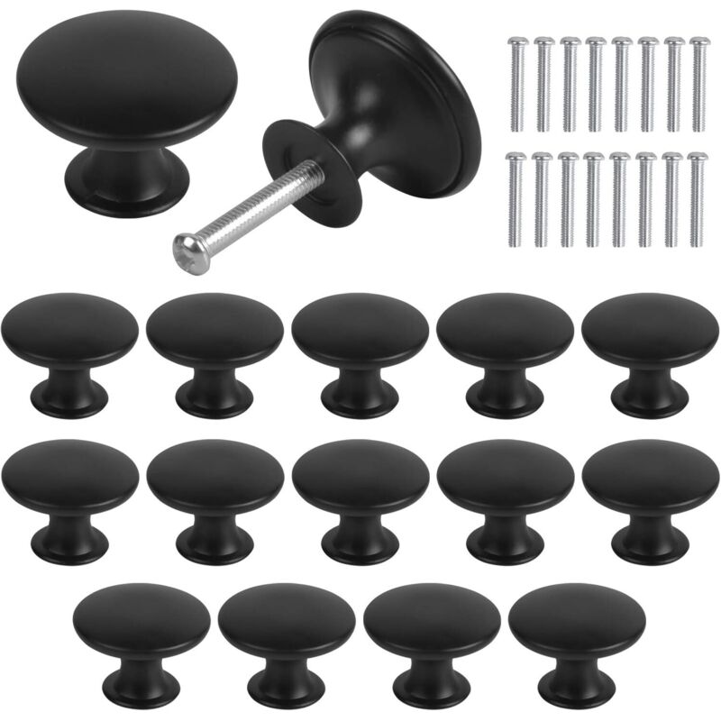 16 Schrankknöpfe, Vintage-schubladenknöpfe, 30-mm-schubladengriffe, Runde Möbelknöpfe, Türknöpfe, Möbelgriffe Für Küchenschränke, Nachttische (schwarz)