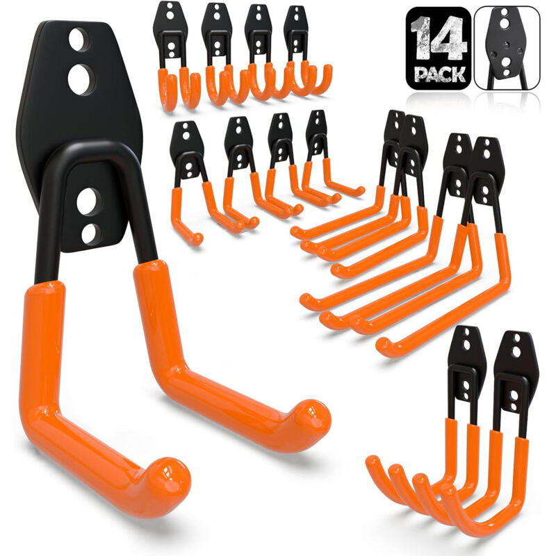 14-teiliges Garagenwandhaken-set, Garagenaufbewahrung, Robuste Stahlwandhaken Für Leitern, Fahrräder, Schläuche, Elektrowerkzeuge (orange)