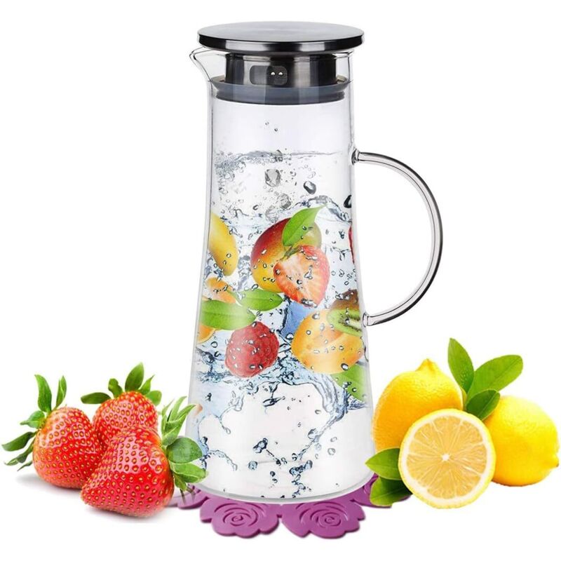Glaskaraffe, Deckel Und Krug Aus Borosilikatglas Und Edelstahl, Wasserkrug, Hitzebeständig, 1500 Ml