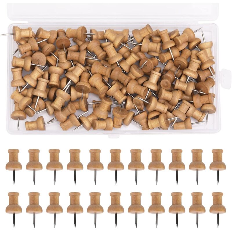 Packung Mit 100 Braunen Holz-reißzwecken – Markierungsnadeln Für Tafeln Und Karten – Aufbewahrungsbox 14 X 8 X 2 Cm – Robuster Edelstahl