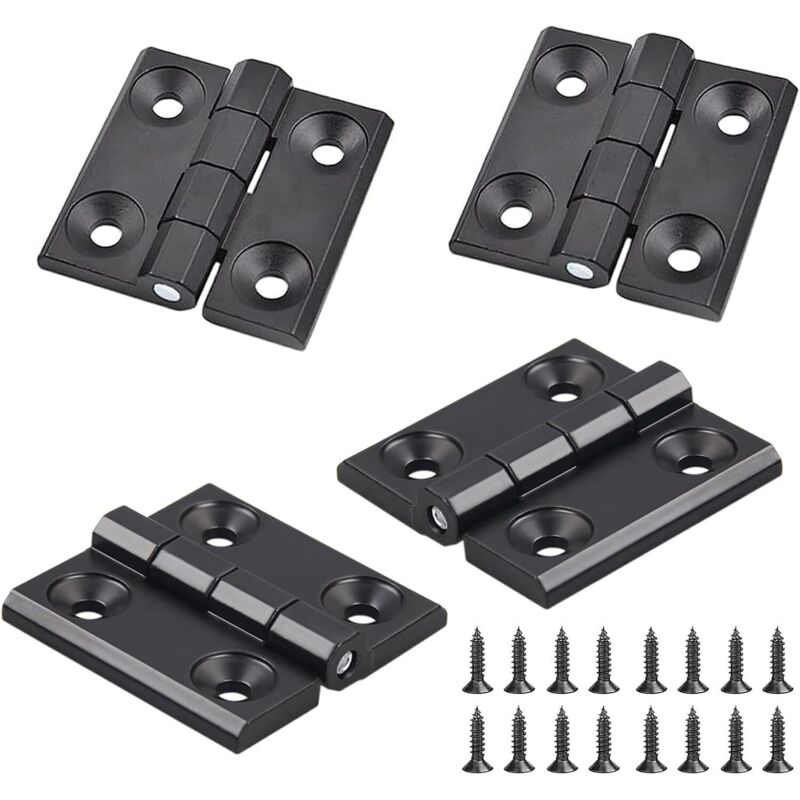 4-teiliges Set Scharniere Für Klapptische, Schränke Und Möbel Aus Schwarzem Aluminium Mit Kugellager, Flache Scharnierlöcher.