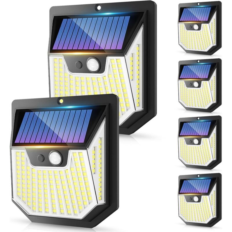 Solarbetriebene Außenleuchte Mit Bewegungsmelder – 159 Leds, Wasserdicht (ip65), Kabellos, Sicherheitsbeleuchtung, Wandleuchte Für Den Garten (6er-pack) [energieklasse E]