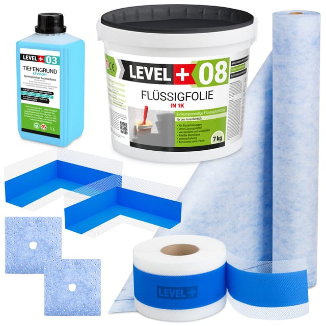 LEVEL+ Dichtset für Duschabdichtung Bad Dichtband Flüssigfolie 7kg SET360