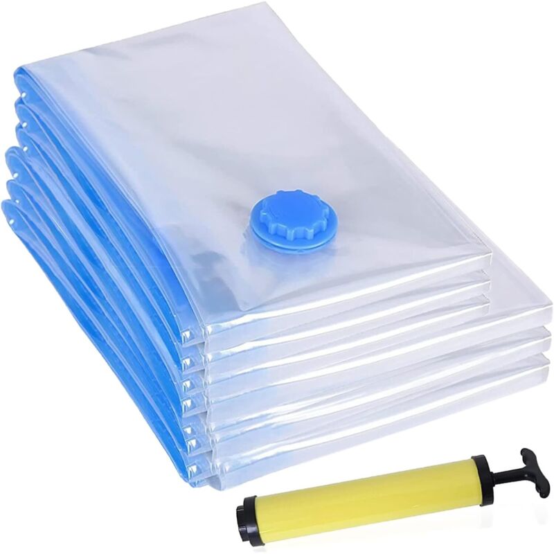 Vakuumierbeutel Für Kleidung, Wktrsm 6 Stück (3 Stück 80 X 60 Cm, 3 Stück 100 X 80 Cm, + 1 Handpumpe) Wiederverwendbare Kompressionsaufbewahrung Für Kleidung, Bettdecken Und Decken