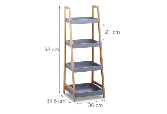 Relaxdays Bambus Badregal, 4 Ablageflächen, Holzregal, Standregal, Bambusregal, Küchenregal, HBT 98 x 36 x 34,5 cm, grau