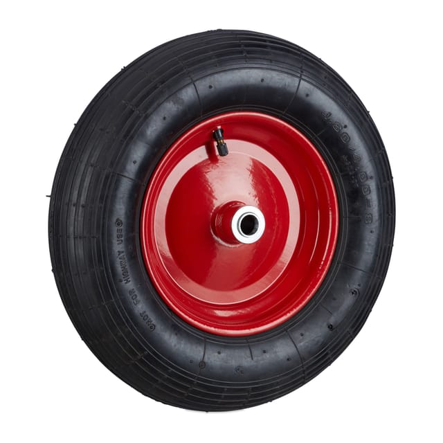Relaxdays - Schubkarrenrad 4.80 4.00-8 luftbereift, Komplettrad 120 kg Traglast, Luftreifen m. Ventil, schwarz-rot