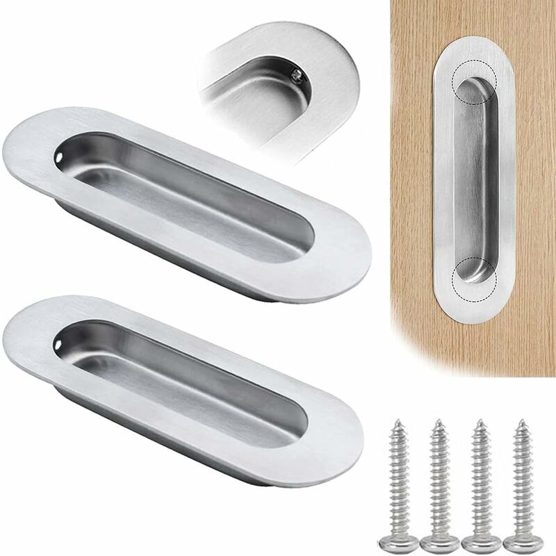 2 Stück Ovale, Eingelassene Schiebetürgriffe Aus Gebürstetem Edelstahl Für Schubladen, Schränke Und Schminktische – 120 X 40 Mm