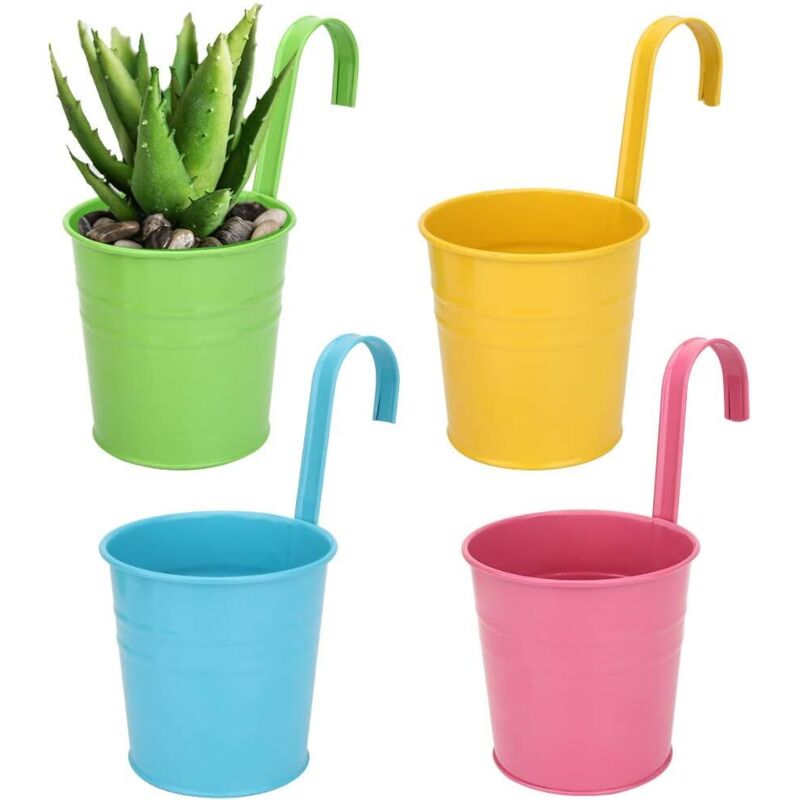Hängende Metallblumentöpfe – 4er-set Mit Abflusslöchern – Durchmesser 10 Cm – Lackiertes Eisen Für Den Außenbereich – Dekoration Für Garten Und Balkon