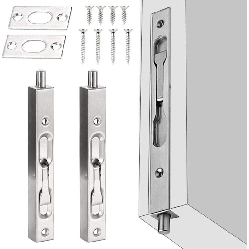2 Stück Verdeckte Sicherheitstürschlösser Aus Edelstahl, 15 X 1,6 X 2 Cm, Rostfreier Schieberiegel, Korrosionsbeständiger Türriegel Mit Schrauben Für Haus- Und Bürotüren – Silber