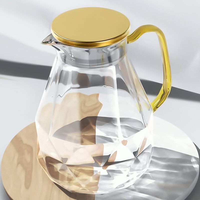 2-liter-wasserkaraffe, Modernes Glaskrug Im Diamant-design, Glaskrug Mit Edelstahldeckel Und -griff, Langlebiger Wasserkrug Für Fruchtinfuser, Eistee, Kaffee Und Milch