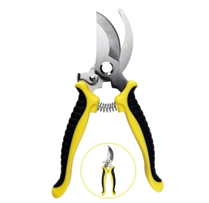 Gartenschere, rutschfeste Schere mit arretierbarem Griff, professionelle Reparatur-Blumenastschere für Sträucher und Zäune (Gelb)