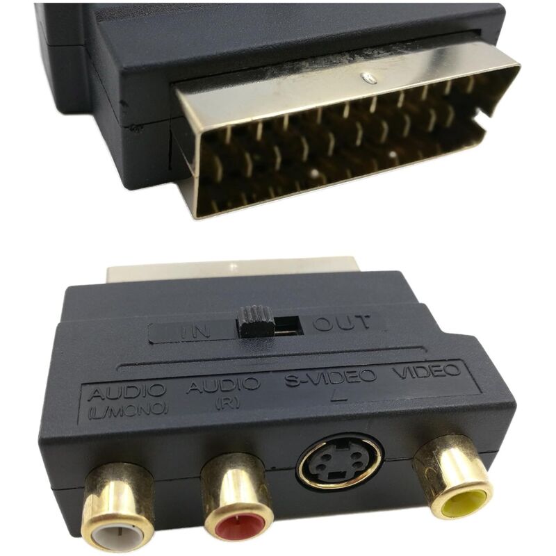 Rgb Scart 21-poliger Stecker Auf 3 Rca Av-buchsen Konverter + Videoadapter (schwarz)