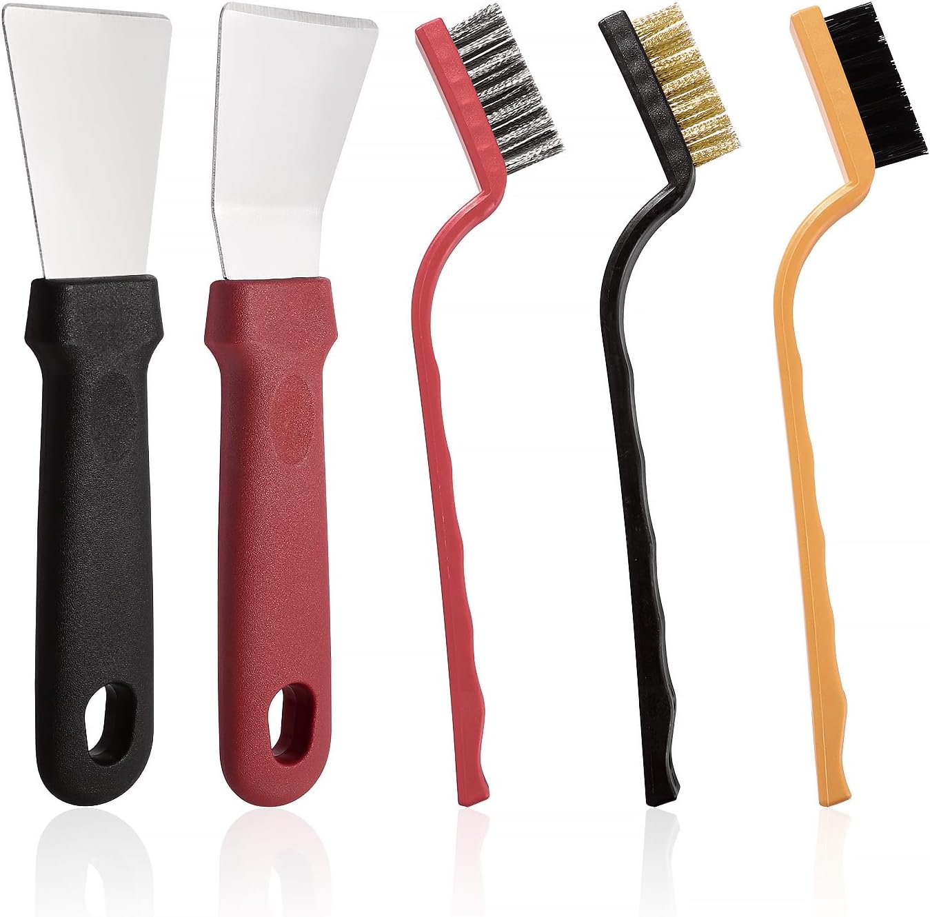 2-teiliger Küchenreiniger Und 3-teilige Bürsten Aus Nylon, Messing Und Edelstahl, Fettschaber Für Backofen, Kühlschrank Und Glasteller