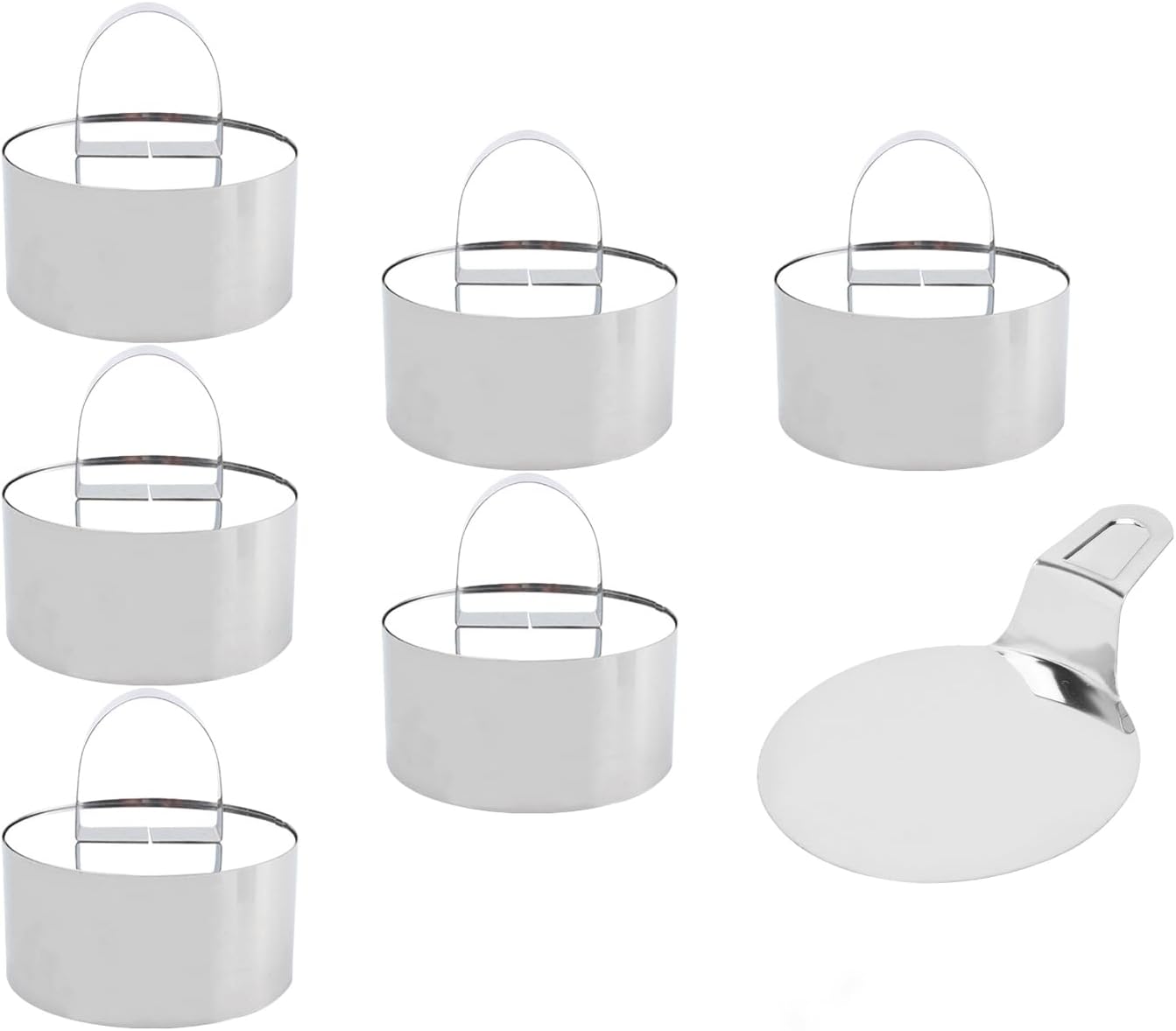 Mousse-ringe Aus Edelstahl, 6 Runde Ausstecher Mit 6 Stopfern Und Einem Spatel, Individuelle Tarteform Für Desserts, Gebäck, Mousses, Kuchen Und Hamburger