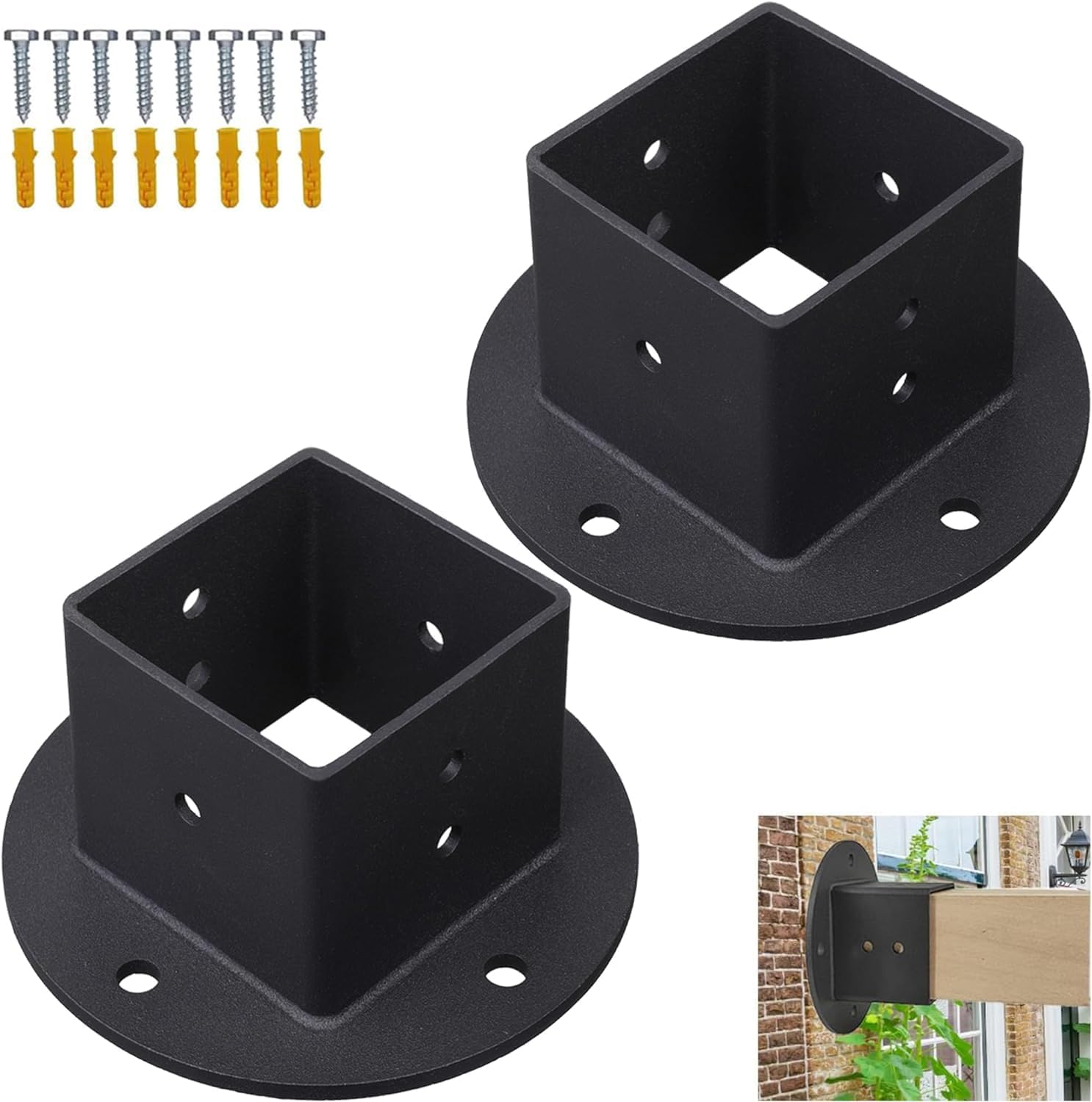 Set Mit 2 Quadratischen 2 X 2 Tischfußhalterungen – Pergola-fußstütze – Robuste Schwarze Wandhalterung – Verankerung Für Geländerbriefkasten