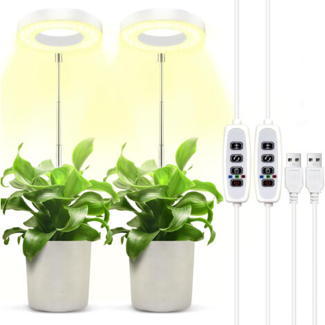 2er-pack Pflanzenlampen, Höhenverstellbare Vollspektrum-led-pflanzenlampen Für Kleine Pflanzen, 3 Helligkeitsstufen, 3/9/12-stunden-ein-/ausschaltautomatik